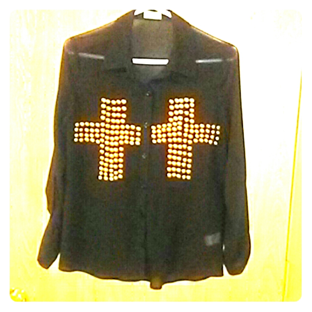 Transparent studded blouse with cross design